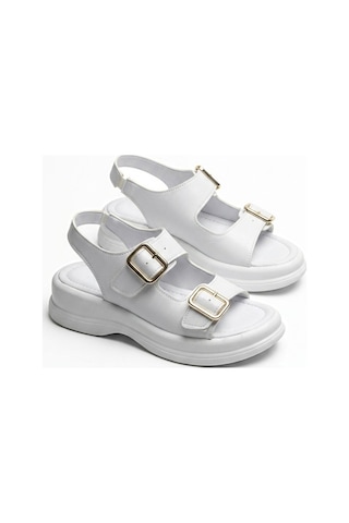 Giamgia Store Kadın Beyaz İki Bantlı Kalın Taban Rahat Günlük Sandalet-2356