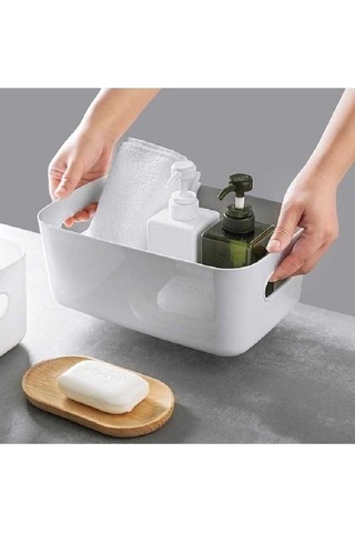 Tongxida Masaüstü Depolama Kutusu Banyo Mutfak Plastik Sepet Gri, Kozmetik Atıştırmalık Depolama Gri