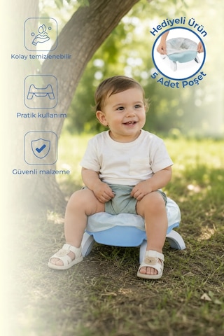 Babyjem Portatif Katlanabilir Seyahat Lazımlığı - Mavi + 5 Hediye Poşet