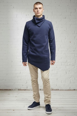 Şal Yaka Cep Detaylı Erkek Sweatshirt Lacivert