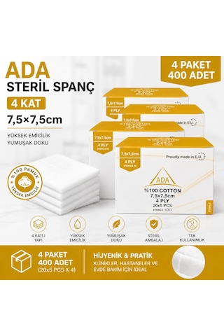 Ada Steril Spanç 4 Kat 7,5 x 7,5cm 100'Lü 4 Paket