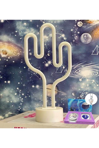 Kaktüs Neon Lamba İstiridye İçinde İnci Kolye Hediye Seti