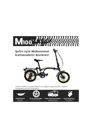 Roxform M-100 Katlanır Bisiklet 16 Jant, 5 Vites, Alüminyum Kadro Siyah