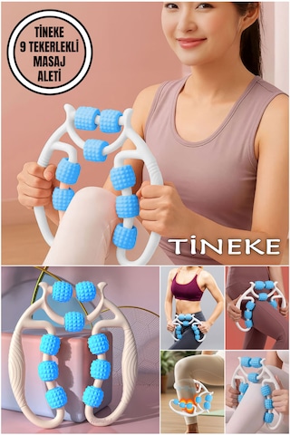 Tineke Kas Gevşetici Masaj Aleti 9 Tekerlekli Ayarlanabilir Lenf Drenaj Rulosu Bacak Kol Selülit Mavi Mavi