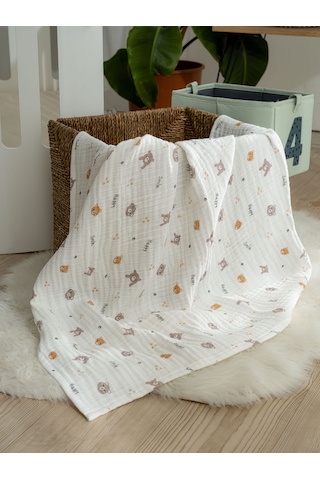 Eifin 4 Katlı Çok Amaçlı Müslin Örtü & Battaniye %100 Pamuk, Kutulu Oeko-teks Sertifikalı 80x80 Cm Beyaz