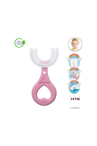 Mas Lord U Tipi Yeni Nesil Diş Fırçası - Pembe - Kalp Model  2-6 Yaş
