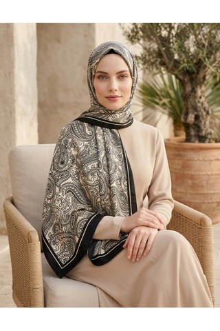 Moda Nuda Paisley Hüma Şal Siyah Beyaz - Zarif Seçim Siyah - Beyaz