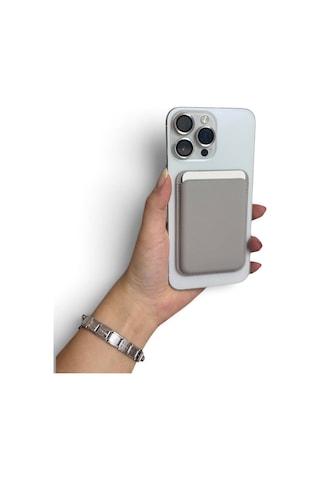 Teknohubstore Magsafe Ultra Güçlü Manyetik Deri Cüzdan - İphone Tüm Modellere Uyumlu 12 13 14 15 16 17 Ve 18 Pro Max Plus Telefon Arkası Kartlık Açık Gri Açık Gri