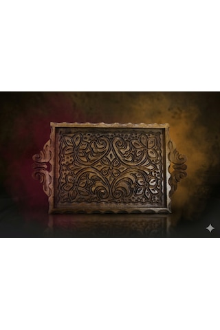 Ahşap Ceviz Oyma İşlemeli Tepsi 24x32