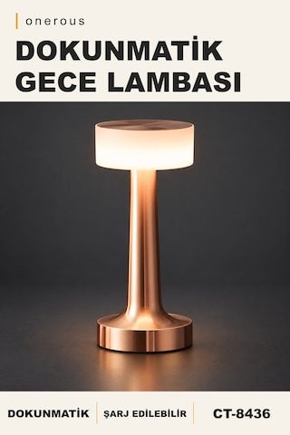Onerous Dokunmatik Led Masa Lambası, Şarj Edilebilir Kırmızı