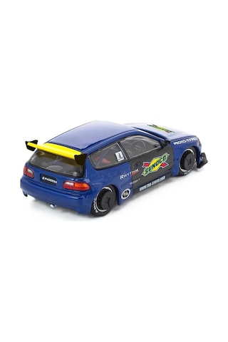 Pop Race 1:64 Honda Civic Eg6 Pandem Blue Sunoco Pr640365 Açılabilir Kaput Diecast Model Araba Mavi