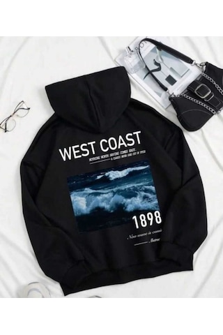 Hunors Sportswear & Company Vest Coas Baskılı Unisex Model Pamuklu Kapüşonlu Sweatshirt SIYAH