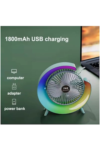 Masaüstü Vantilatör Usb Şarjlı Rgb Led Işıklı 3 Kademeli Fan