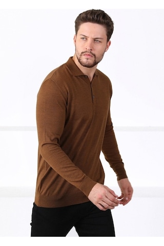 Ferraro Taba Polo Yaka Superfine Erkek Triko Kazak Taba