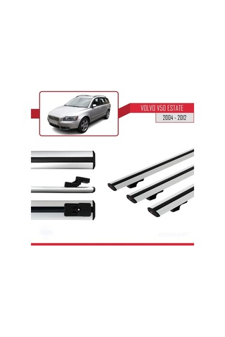 Volvo V50 Estate 2004-2012 Arası İle Uyumlu Basic Model Ara Atkı Tavan Barı Gri 3 Adet