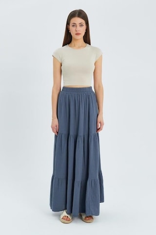 4567 Kadın Fırfırlı Uzun Müslin Etek Antrasit Antrasit