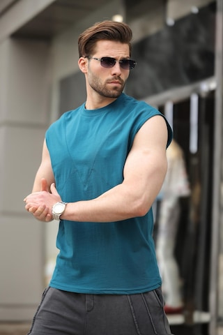 Madmext Petrol Mavisi Kolsuz %100 Pamuklu Basic Erkek T-shirt E7137 Petrol Mavisi