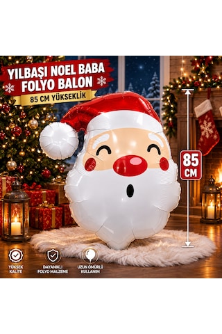 Vıp Yüksek Kalite Dev 85 Cm Noel Baba Folyo Balon Yılbaşı Ağacı Balonu Noel Baba Yılbaşı Balonu 85cm