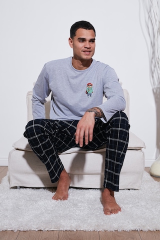 Buratti Ekoseli Regular Fit Yüksek Bel Cepli Bisiklet Yaka Erkek Pijama Takımı 6574002 Gri