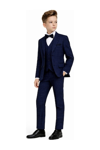 Ahengim Erkek Çocuk Slim Fit Dokulu Çizgili Klasik Takım Elbise Ak197-198 Lacivert