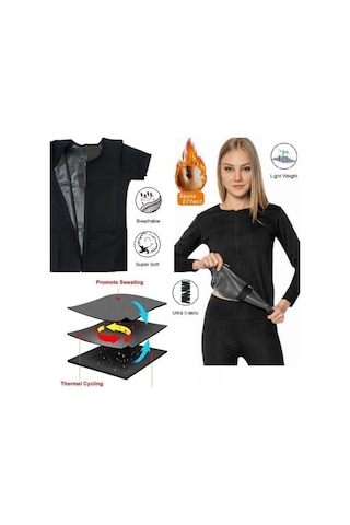 Sweat Sweet Termal Sauna Fermuarlı Atlet Sauna Terleme Atleti Siyah