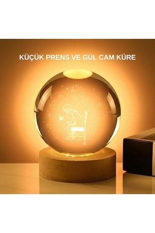 8 Cm Küçük Prens Cam Küre Usb Işıklı Ahşap Tabanlı Dekor Standart