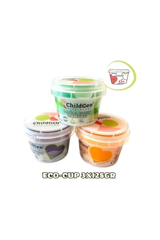 Doğal Oyun Hamuru - Eco Cup- 3'lü Ara Renkler Mor - Yeşil - Turuncu 3x125gr