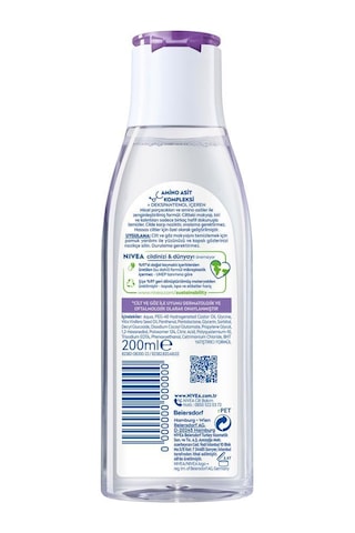 Yatıştırıcı Micellar Makyaj Temizleme Suyu 200ml, Yüz Göz Ve Dudak, Nemlendirici, Hassas Cilt