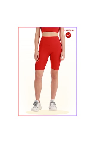 Missmaral Kadın Yüksek Bel Toparlayıcı Tayt Kısa Spor Şort Deniz Havuz Spor Biker Shorts Kırmızı 1070 Kırmızı
