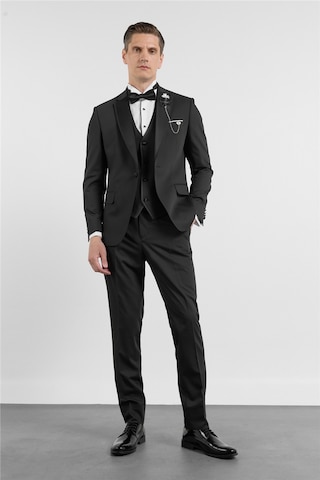 İmza Siyah Mono Yaka Düz Desen 6 Drop Slim Fit Esnek Takım Elbise 1001260201