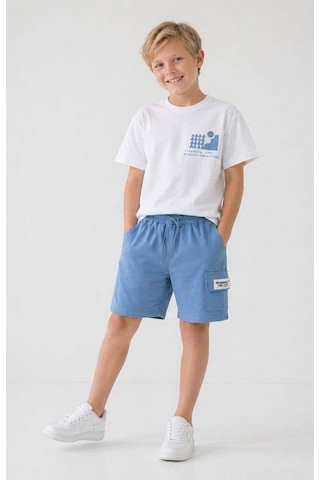 Miniko Kids Erkek Çocuk Kargo Cepli Pamuk Şortlu Takım Beyaz