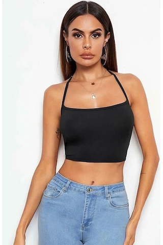 Asil İp Askılı Sırt Dekolteli Kadın Büstiyer Siyah Scuba Kumaş Crop Xs Siyah