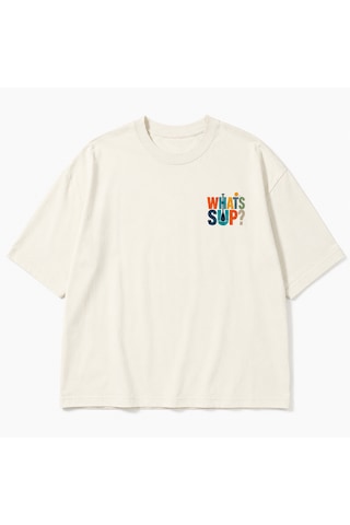 Montree Sup Whatsupp Oversize Baskılı %100 Pamuk Premium Tişört Beyaz