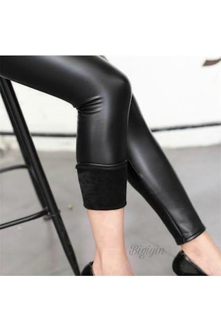 Bigiyin Kadın Siyah Içi Şardonlu Kışlık Suni Deri Peluşlu Taytsiyah M Siyah