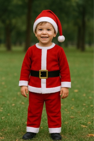 Parti Selesi Erkek Çocuk Noel Baba Kıyafeti Yılbaşı Kırmızı