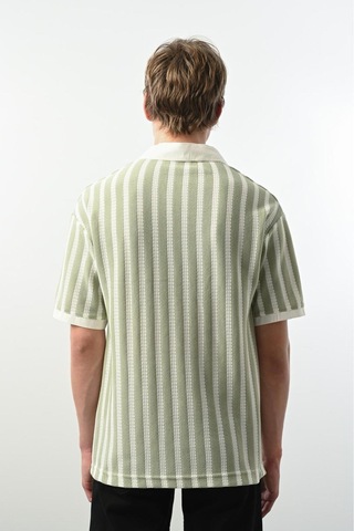 Yeşil Çizgili Polo Yaka Tshirt Yeşil