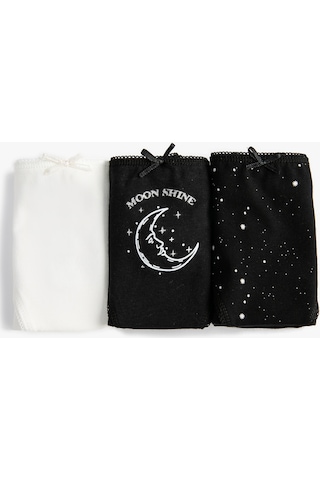 Koton Pamuklu Külot Brief 3'lü Paket Desenli Kurdele Detaylı Siyah 3slk30057mk 3SLK30057MK999 Siyah