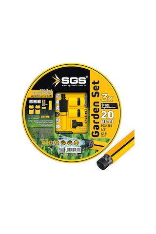 Sgs 4364 Gardenflex Bahçe Sulama Hortumu Seti 20 Metre 1/2" Örgülü 4 Parça Ayarlı Lans Setli