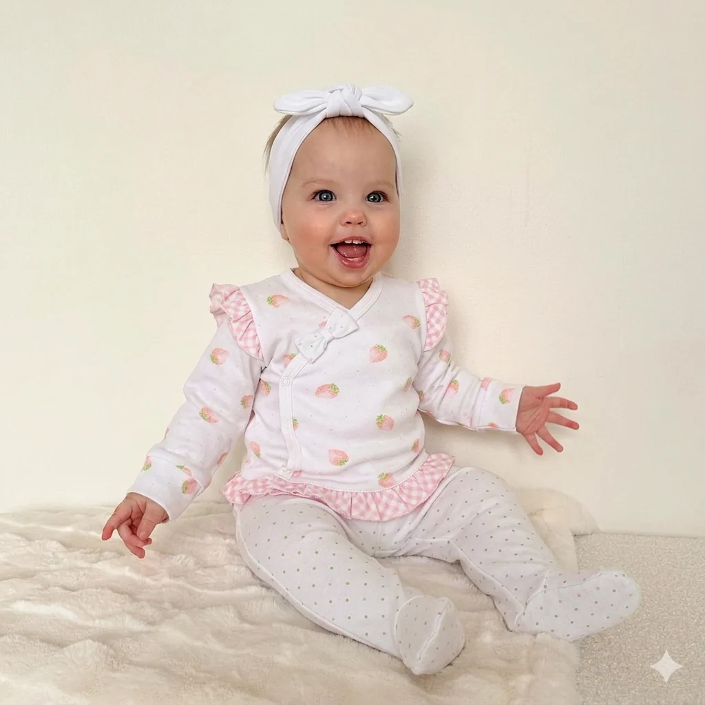 Momercy Andywawa Çilekli Kız Bebek Alt Üst Takım Ve Toka Pembe