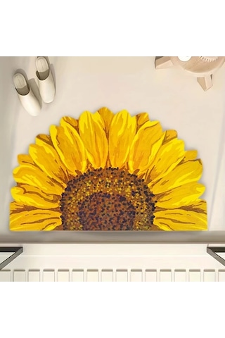 Elmpaly Ayçiçeği Desenli Kaymaz Diatomite Banyo Paspası 60x90cm Hızlı Kurur Sarı