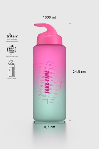 Renga Moly Çift Renk Yazı Desenli 1000 Ml Pipetli Mat Tritan Matara 912117 Fuşya-turkuaz Fuşya