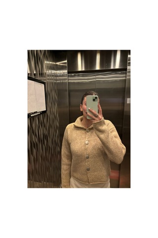 Genel Markalar Kadın Bej Polo Yaka Düğmeli Oversize Triko Hırka Uzun Kollu Basic Günlük Hırka Bej 923228701 Bej