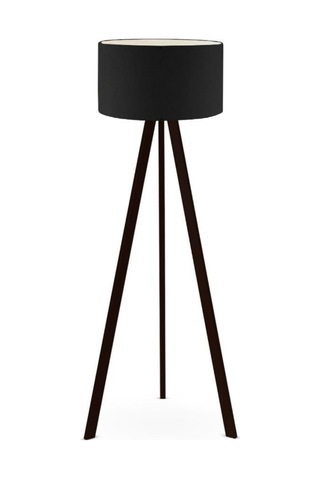 Pratik Tripod Ahşap Ayaklı Lambader Köşe Lambası Siyah Kumaş Dark Siyah