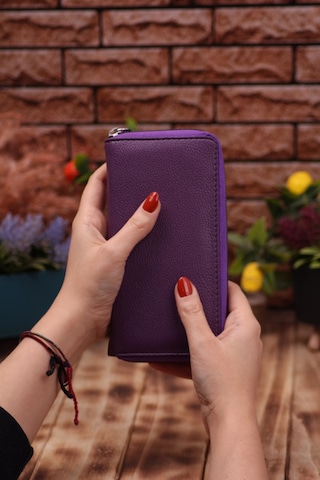 Özka Leather Mürdüm Telefon Bölmeli Unisex Deri Uzun Kartlık Cüzdan Portföy Siyah