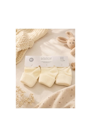 Bebitof 3 Çift Bebek Pamuklu Kıvırmalı Soket Çorap Ekru Bbtf.413.çrp.ekr