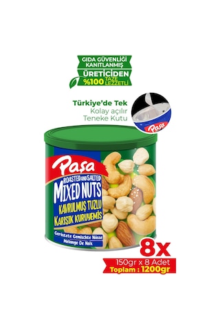 Paşa Kuruyemiş Kavrulmuş Karışık Kuruyemiş Teneke Kutu 8 x 150 G
