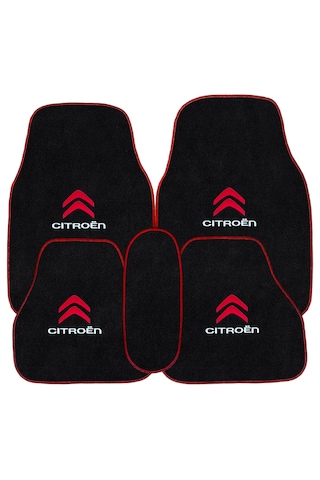 Citroen C-elysee Uyumlu Araç Oto Halı Paspas Seti & Torpido Koruma Halısı Nakışlı Tasarım Kırmızı Kenar