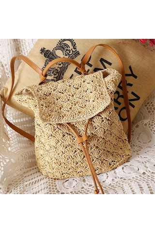 Kağıt İplik Hasır Sırt Çantası Str-1203 Bej Bej