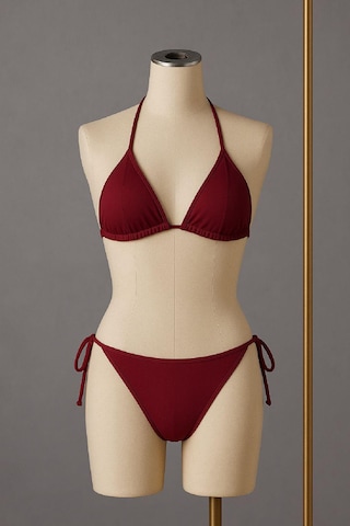 Alfa Aksesuar 03 Kadın Bordo Yandan Ve Boyundan Bağlamalı Bikini Mayo Takımı