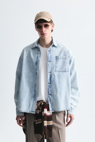 Vamos Oversize Denim Gömlek Açık Mavi